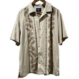 Caribbean Joe Island Supply Co. Silk Button Up Shirt Palm Tree Embroidered Sz L‎